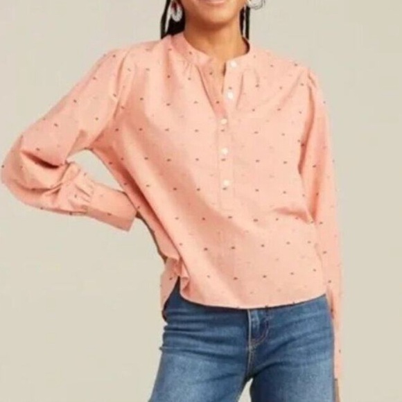 Roller Rabbit Anthropologie top pink embroidered Swiss dot S - Picture 1 of 10